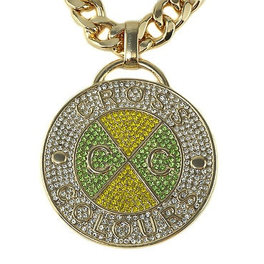 Cross Colours ネックレス -Cross Colours Crystal Medallion/MIAMI CUBAN LINK CHAIN -YELLOW/GREEN-